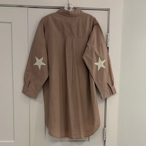 Caryn Lawn Star Preppy Dress - khaki with white stars on elbow - one size